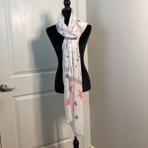 White Accent Patriotic Star Viscose Fringe Hem Scarf  72" X 27"